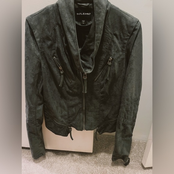 Solemio Jackets & Blazers - Dark gray suede jacket with zipper detail